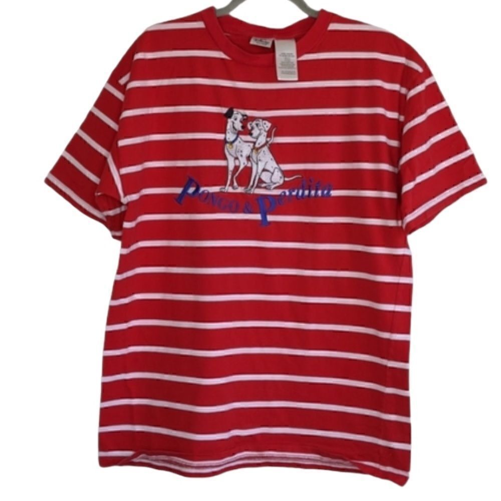 Vintage The Disney Store Red And White Striped Pongo & Perdita Shirt Size M 📦